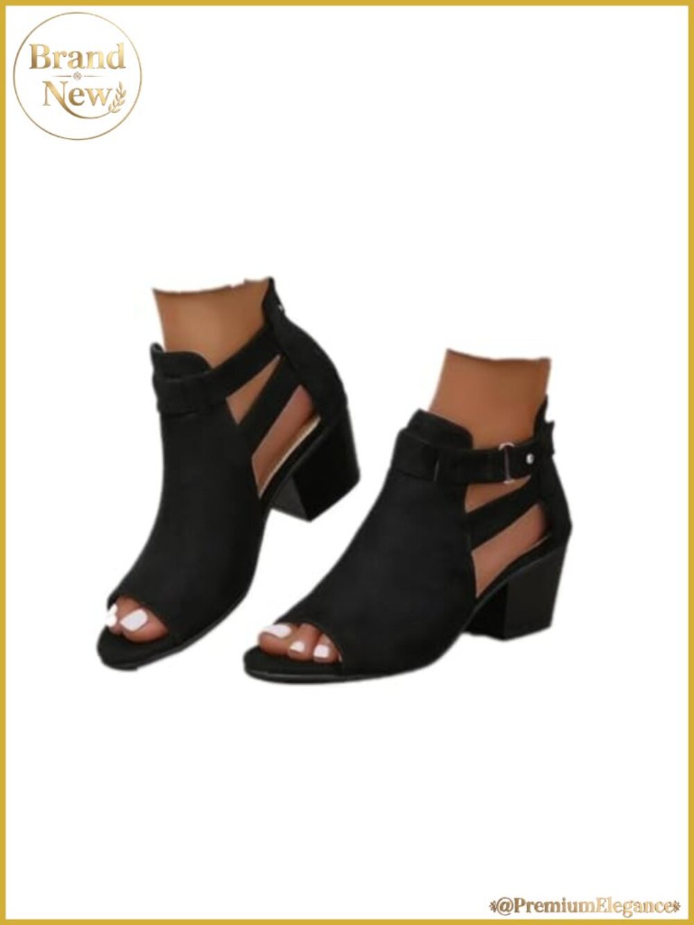 Suede Peep Toe Chunky Heel Ankle Booties Ankle Strap Cutout Wedge